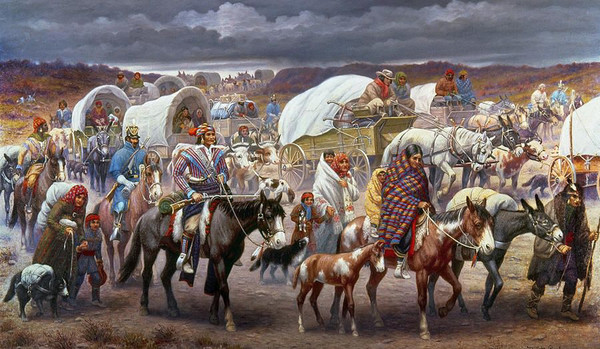 ▲ ‘The Trail of Tears’ painted by Robert Lindneux. The ethnic cleansing of the Cherokee nation by the U.S. Army, 1838.