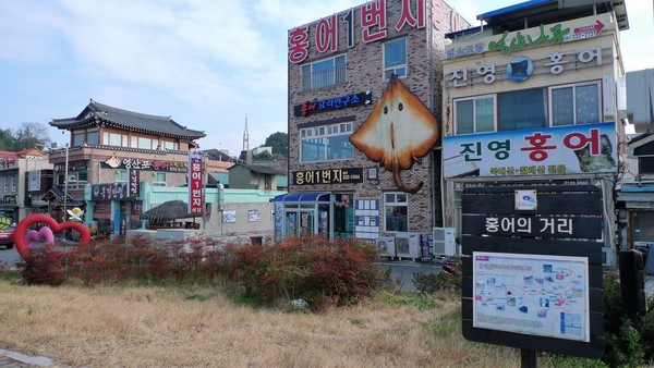 ▲ 영산포 홍어의 거리. 전문 음식점과 도매점이 수 십 곳이다.