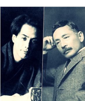 아쿠다가와 류우노스께(왼쪽)와 나쓰메 소세키(오른쪽)<br>
